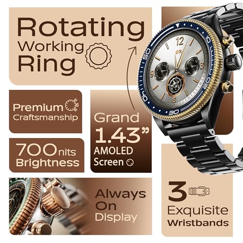 GOBOULT Saber Smart Watch 1.43'' AMOLED Display, Functional Rotating Bezel, AOD, BT Calling, 200+Watchfaces, 700 Nits Brightness, AI Voice Assistant, SpO2 Monitoring, 120+ Sports Mode (Metal Black) view 2