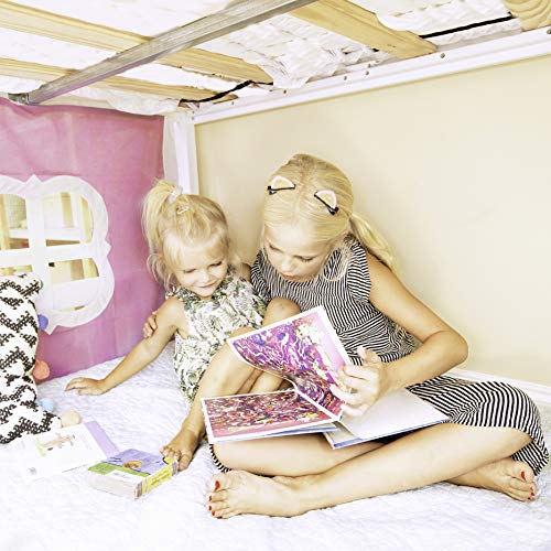 Max & Lily Low Bunk Bed with Slide, Twin-Over-Twin Bed Frame For Kids With Curtains For Bottom, White/Pink - Image 5