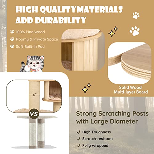 Image of Tangkula Modern Cat Tree, 6-Tier Multi-Level Cat Tower with Cat Condo, Hammocks & Hanging Basket, Tall Cat Tree with Sisal Posts, Washable Cushions, Natural 75''