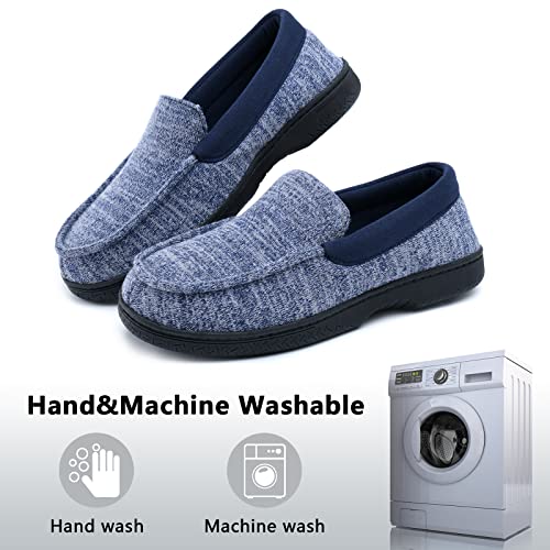 Image of DL Mens-Moccasin-House-Slippers-Memory-Foam Indoor, Men's Cozy Soft Home Bedroom Slippers Closed Back, Comfy Breathable Knitted Cotton-blend Man House Shoes Non-Slip