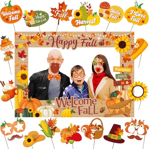 Fall Photo Booth Frame and Props with Wooden Stick Pumpkin Maple ...