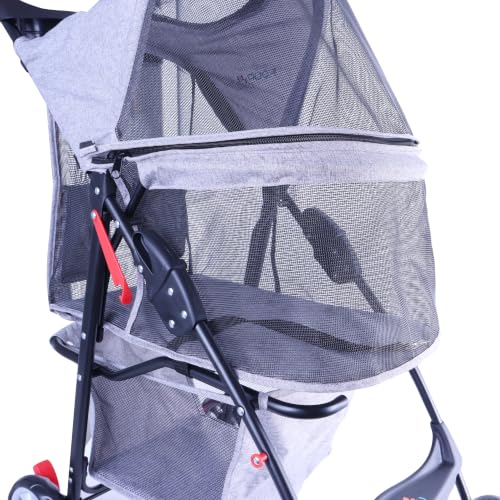 Image of Full-Window pet Stroller 4 Wheels for Cats & Dogs, with Storage Basket,Cup Holder, Travel Puppy /Cats Stroller.Gray