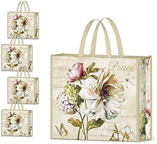 NymphFable 4 Pack Tote Bag Reusable Peony Flowers Shopping Bags Washable Foldable Large Grocery Bags