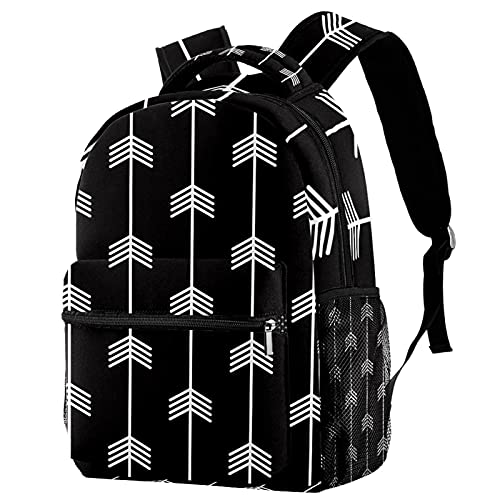 Sac à dos flèche blanche fond noir résistant avec poche gourde latérale