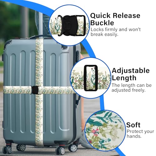 Image of Luggage Straps for Suitcases, Travel Adjustable Belt with Quick Release Buckle, Heavy Duty Nylon Bag Packing Strap, Unique Bright Identifiers Business Travel Accessories (2 Pack) - White Flowers