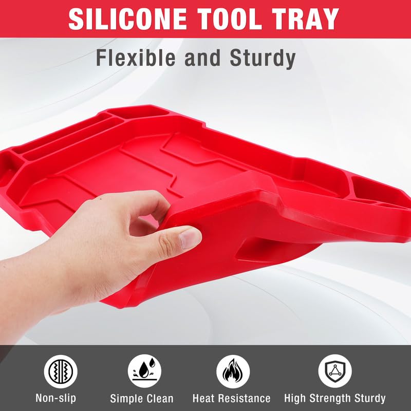Image of WORKPRO 5-Piece Non-Slip Tool Tray Set, 3-Piece Silicone Flexible Tools Organizers and 2-Piece Magnetic Parts Tool Tray, Tool Mat, Tool Holder, Tool Storage (Only Parts Tray Magnetic)