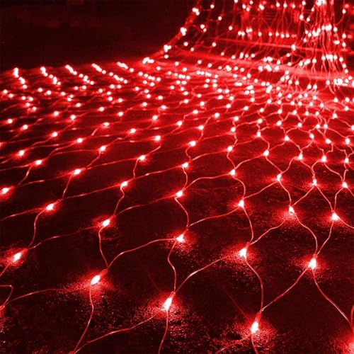 SUAVER® Guirlande 96 LED, Guirlande Lumineuse Étanche Fonctionnant sur Piles, Rideau Lumineux de Noël, Décoration pour Terrasse, Rideau Lumineux pour Sapin de Noël, Pelouse, Arbustes (Rouge, 1,5x1,5M)