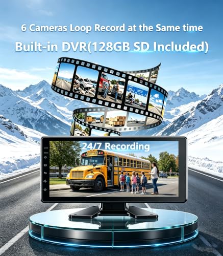 Image of 5-Channel GPS Navigation Touchable Screen Car Stereo with Carplay 128GB Large 1080P Image 10.36 Inch Monitor Backup Camera Built-in DVR for RV Truck Trailer Rear Side Front View Wired System