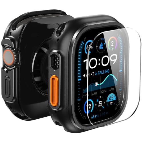 Image of ULTIMAL 3 in 1 Alloy Case for Apple Watch Ultra 3 /2 /1 49mm with Dual-Layer Shockproof Bumper, 9H Tempered Glass Screen Protector & Ceramic-Like Back Cover, Black