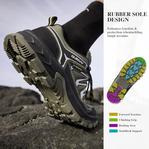 Image of Queday Mens Waterproof Lightweight Hiking Shoes | Breathable, Anti-slip Rubber outsole, Cushioned EVA midsoles, Ideal for daily trail, camping, and climbing