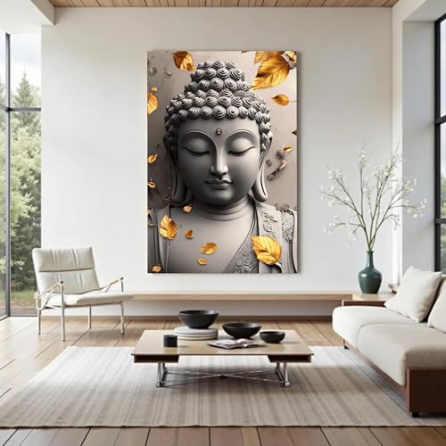 Toile bouddha feuilles d'or pour décoration murale chambre - 4