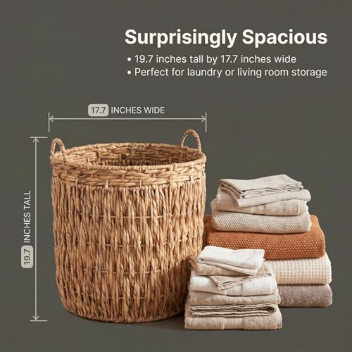 Household Essentials Tall Wicker Floor Basket, Woven Decorative Basket with Handles, Handmade, Great for Laundry and Storage, Natural by Household Essentials - Used condition - Image 3