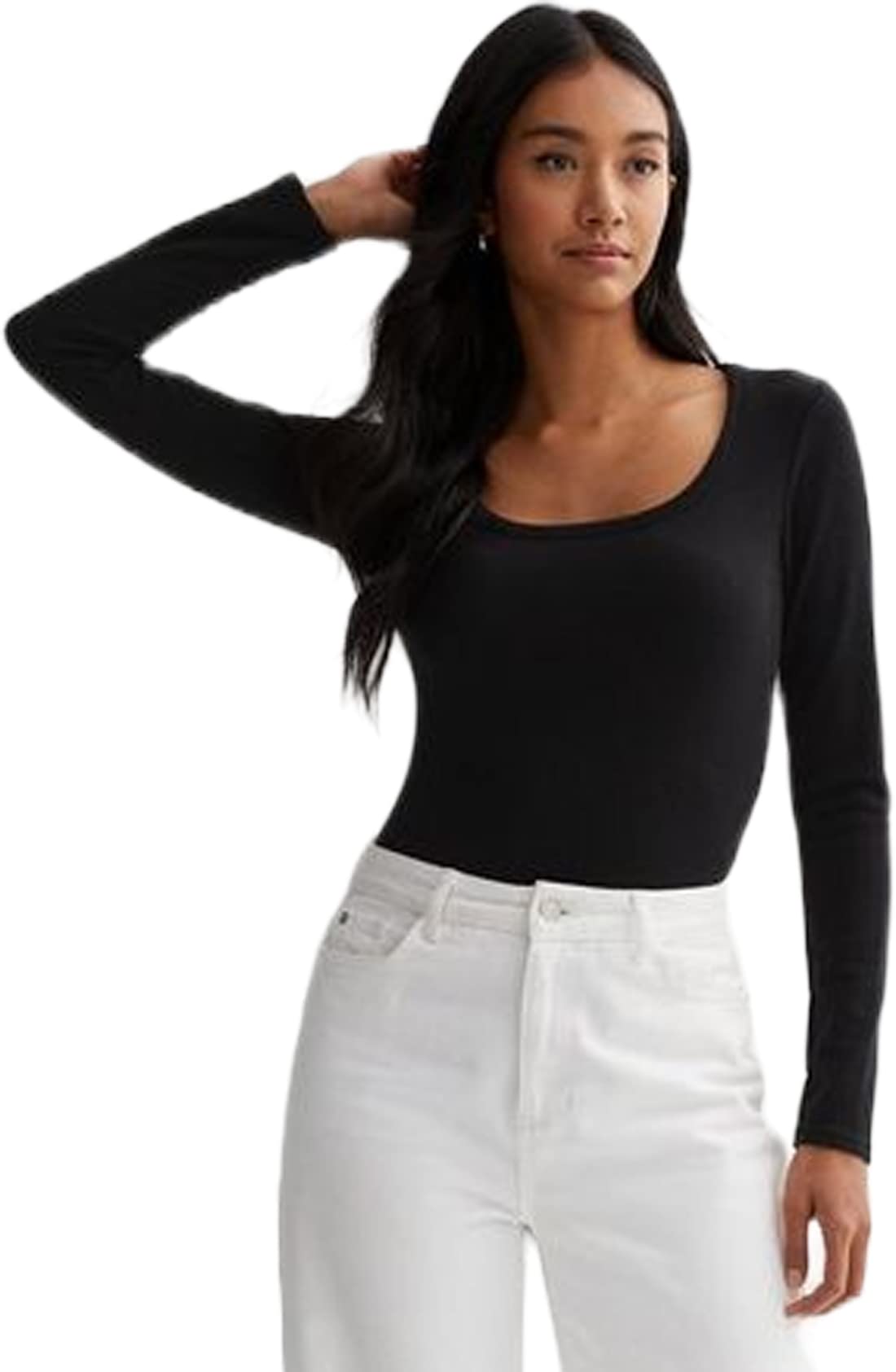 Scoop Neck 100% Cotton Ribbed Soft Comfortable Full Sleeves Bodycon Stretchable Tank Scoop Neck Top