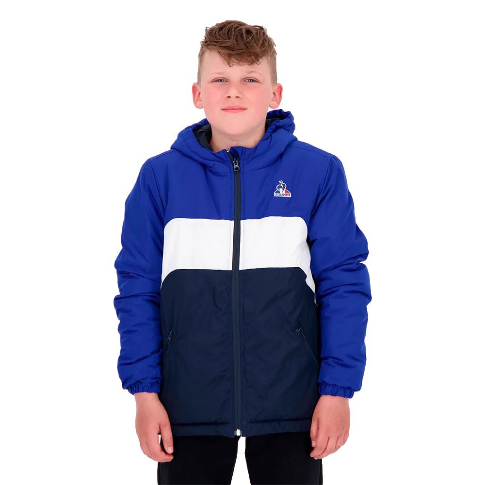 Le Coq Sportif - ESS Piumino Heavy N°1 - Caldo idrorepellente foderata con cappuccio con zip e maniche elastiche per bambini - 12 anni - Blu Elect