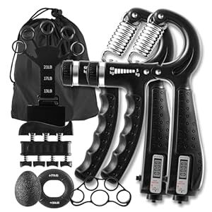 7PCS Grip Strengthener Kit, 2 Adjustable Forearm Strengthener, 1 Storage Bag,Finger Stretchers, Grip Ring, Stress Relief Ball, Finger Exercise, User Manual, Suitable for home gym equipment