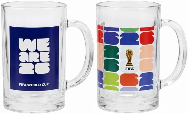 Official FIFA World Cup 2026 Glass Mug Set of 2 with Handle, 21 oz, Commemorative Collection, for Match Day or Everyday Use