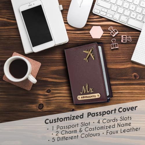 Image of Men Leather Personalized Wallet, Keychain and Passport Combo | with Name Printed Keychains Passports | Customised Gift Set with Name & Charm, Brown