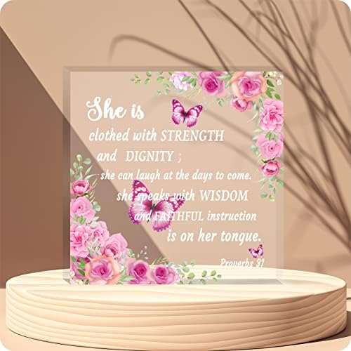 Christian Gifts for Women Acrylic Heart Inspirational Gifts with Bible Verse and Prayers Religious Gifts for best Friend Couple Wife Husband for Home Office Table Shelf (Floral)