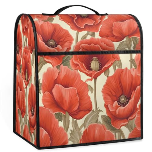 Coffee Maker Cover Red Poppy Flower Kitchen Appliance Covers Small Appliance Covers Blender Cover Juicer Cover Dust Covers for Kitchen Appliances with Top Handle and Pockets,Washable,C934