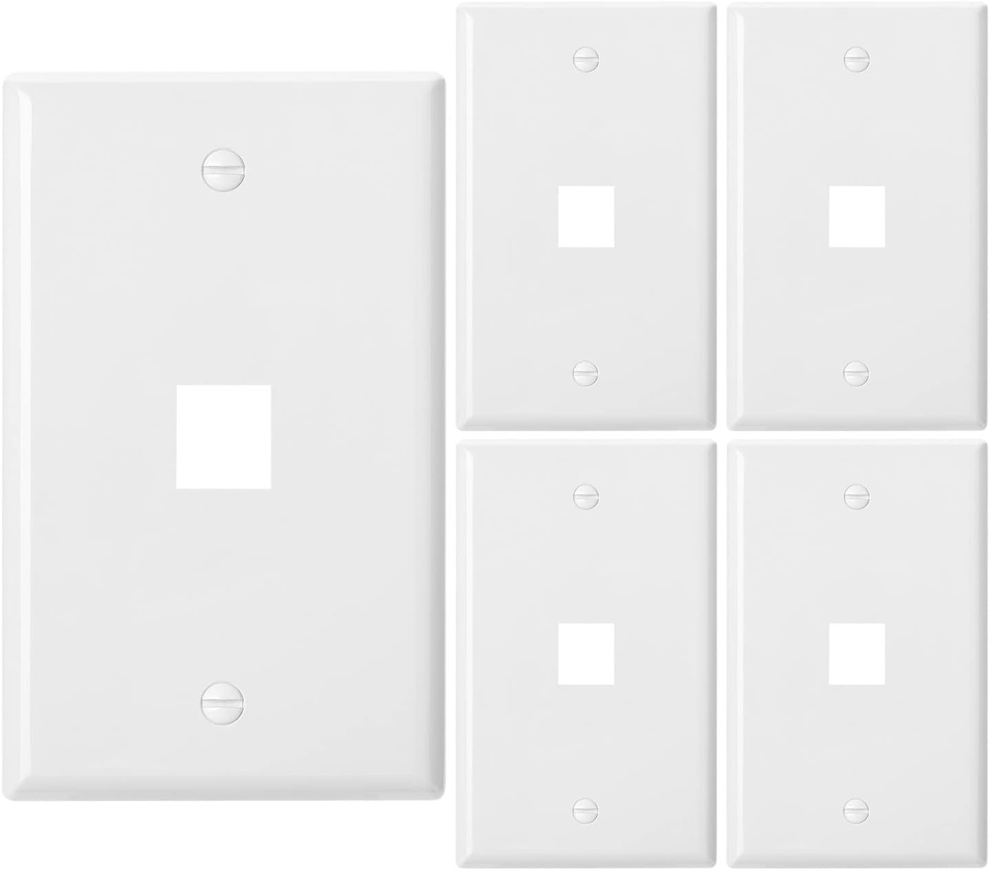 Bates 1 Port Keystone Jack Wall Plate - 5 Pack, Ethernet, Cat6, 1 Gang