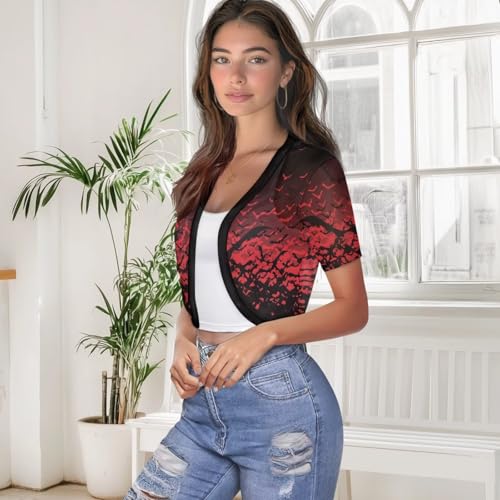 Image of Womens Short Sleeve Bolero Shrug Open Front Knit Cropped Cardigan Shoulder Cover for Dress Cute Casual Knit Cover Up