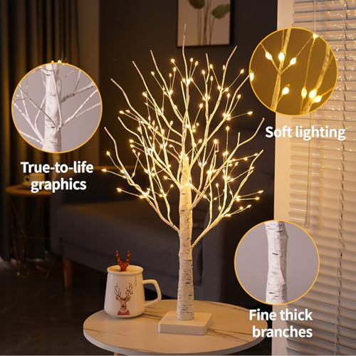 Albero Luminoso Da Interno Con 144 Led Bianchi Caldi, Usb Albero Di Betulla Con Luci Regolabile Albero Di Natale Led Batteria Albero Luminoso Per Decorazione Interna Della Festa Natale (Betulla) - 4