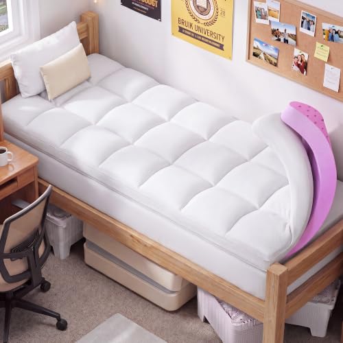 Image of SINWEEK Dual Layer 5 Inch Memory Foam Mattress Topper Twin XL Size for Dorm Room, 2 Inch Gel Memory Foam Plus 3 Inch 1450 GSM Pillow Top Mattress Pad Cover, College Dorm Essentials, White
