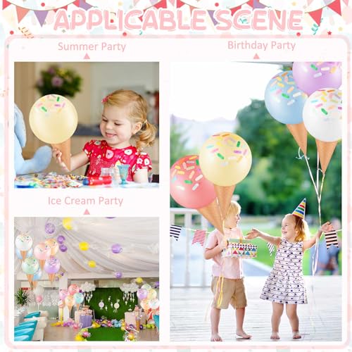Image of WinnerWhy 12 Pcs Ice Cream Balloon and Wrapping Paper Cones Kit 25 Inch Ice Cream Sprinkles Confetti Birthday Party Decorations for DIY Supplies Summer Birthday Party(Macaron Color,Classic Styles)