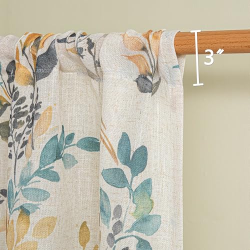 Image of MYSKY HOME Linen Kitchen Tier Cafe Patterned Curtains 24 Inch Length 2 Panels Farmhouse Semi Sheer Privacy Small Window Treatments Rod Pocket for Bathroom Basement, Yellow and Blue, 30 inch Each Panel