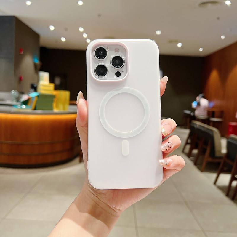 Image of LuxuryKase Magnetic Silicone Candy Case for iPhone 14 Pro Max | MagSafe Compatible | Slim Protective Case | Lightweight & Flexible | Wireless Charging | Soft Matte Finish - White