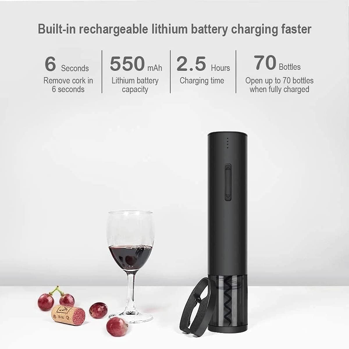 Apribottiglie Elettrico, Cavatappi Automatico Ricaricabile(Black)