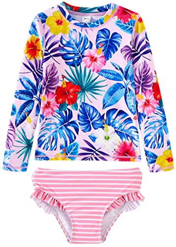 Image of UMELOK Toddler and Little Girls Rash Guard Sets with Bikini Bottoms Swimwear