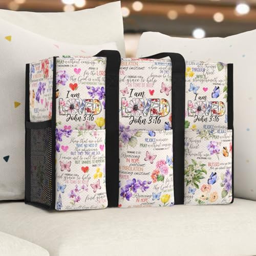 Image of Multi-Pocket Tote Bag for Women. Waterproof Shoulder Bag with Multiple Convenient Pockets and Zipper. God Jesus Christian Faith Religious Gift. I am Loved.