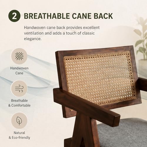 Image of WOODLAB Furniture Solid Sheesham Wood Arm Chair with Cushion and Cane Back Support | Wooden Upholstered Armchair for Living Room, Bedroom, Dining, Balcony, Study & Indoor Outdoor Use (Natural Finish)