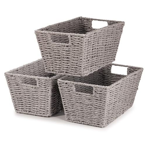 woodluv Storage Basket for Shelves, Woven Wicker Paper rope storage boxes, Baskets for Organizing, Gift Hamper Basket, Decorative Baskets Grey - L30.5 x W18.5 x 14.5 (H) - Cosy Home Interiors woodluv Storage Basket for Shelves, Woven Wicker Paper rope storage boxes, Baskets for Organizing, Gift Hamper Basket, Decorative Baskets Grey - L30.5 x W18.5 x 14.5 (H)