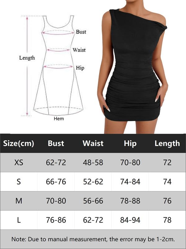 Vestito Donna Sexy Asimmetrico Monospalla Tubino Corto Elegante Senza Manica Mini Abito da Sera Estivo Bodycon Vestiti con Increspature Aderente Curvy Abiti per Cocktail Feste Discoteca