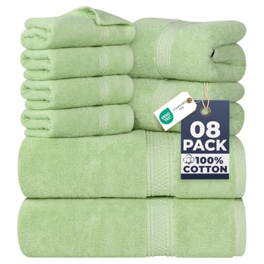 Utopia Towels 8-Piece Premium Towel Set, 2 Bath Towels, 2 Hand Towels, and 4 Wash Cloths, 600 GSM 100% Ring Spun Cotton Highly Absorbent Towels for Bathroom, Gym, Hotel, and Spa (Sage Green)