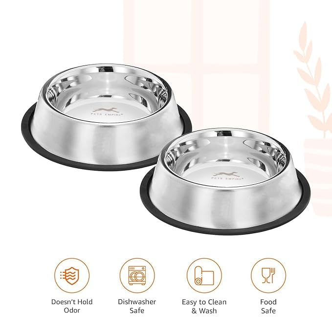 Image of Pets Empire Anti-Skid Stainless Steel Water and Food Feeding Bowl for Adult Dogs, Puppies, Cats |Stainless Steel | Easy to Clean Pet Feeder