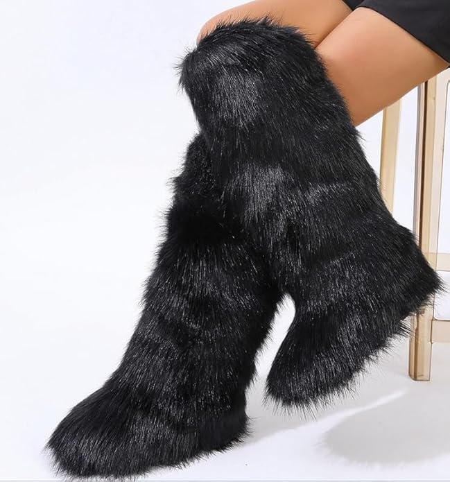 Valpeak Womens Faux Fur Boot Winter Fluffy Long Furry Boots for Girls Outdoor Fuzzy Knee-High Boots - Image 2