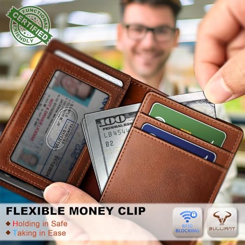 Image of BULLIANT Slim Wallet For Men 12Cards,Magnetic Flip Build-in Money Clip Airtag Compatible-RFID Blocking