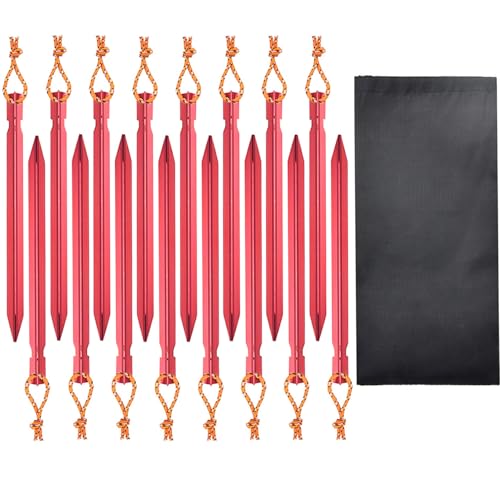 LUYADIN 16 Pack Tent Stakes, Aluminum Ground Tent Pegs, Lightweight Metal Tent Stakes Camping Accessories (Red)