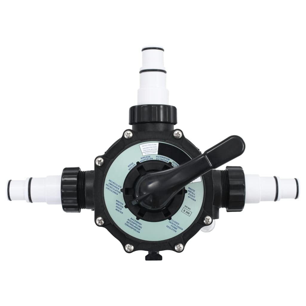 Multiport Vanne pour Filtre de Sable ABS 1.5, Soupape de Filtre à Piscine Supérieur, 6 Fonctions Recircule de Recirculation d'hiver, Soupape de Piscine Noire avec Verre à Vue et