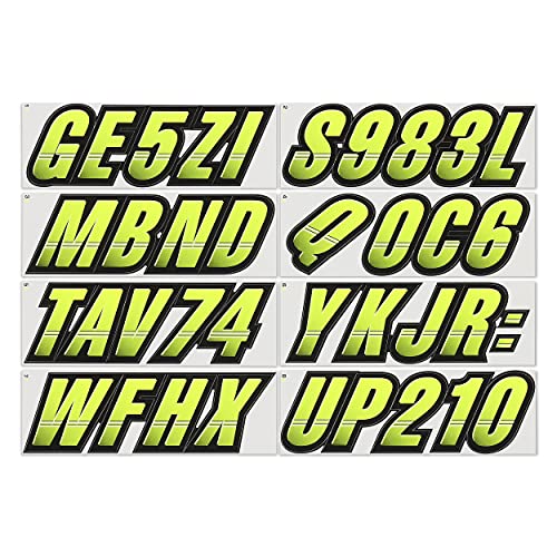 Image of STIFFIE Techtron Day Glow Yellow /Black 3 inch Boat & PWC Registration Decals • Numbers Letters Stickers