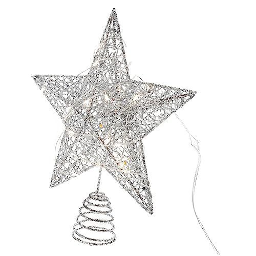 Beatifufu Silberner Christbaumspitze Stern mit Kreativer LED...