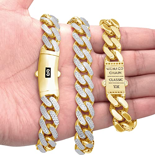 Nuragold 10k Real Yellow Gold Royal Monaco 13mm Miami Cuban Diamond Cut Pave Link Necklace (20"-30") Two Tone Italian Jewelry for Men2