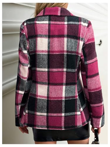 MakeMeChic Women's Plaid Long Sleeve Overcoat Lapel Button Work Office Coat Outerwear2