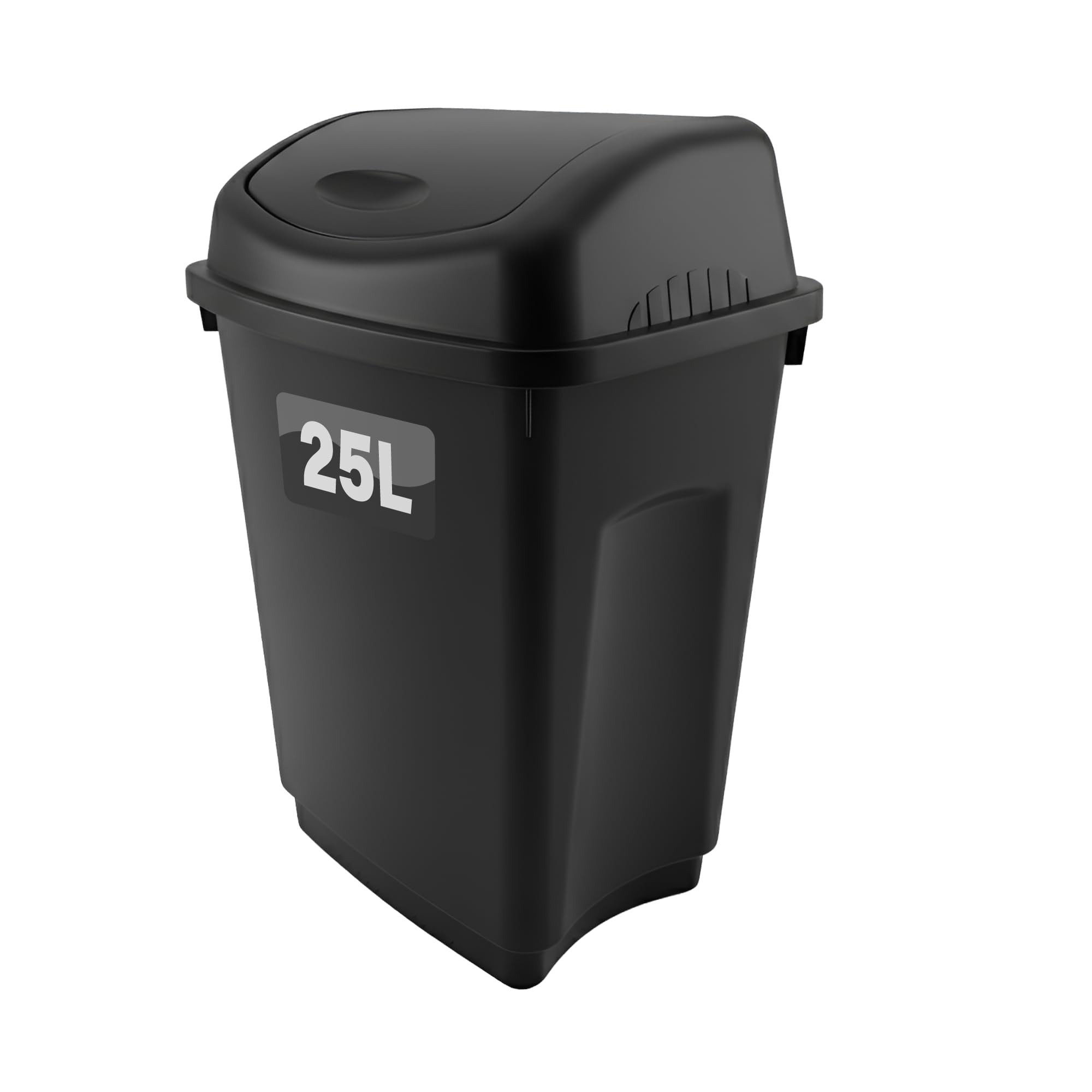 Optimal Products 25 Litre Plastic Swing Bins Home Garage Swing Top Rubbish Waste Bin Office Bedroom Kitchen Paper Dustbin Trash Bin Swing Lid Garden Recycle Bins Black