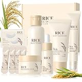 11 Piezas Rice Skincare Kit, Skincare Coreano, Rice Korean Skincare con Limpiador Facial, Mascarilla Facial, Tonico Facial, Cremas Coreanas, Parches Ojos, Contorno Ojos, Serum