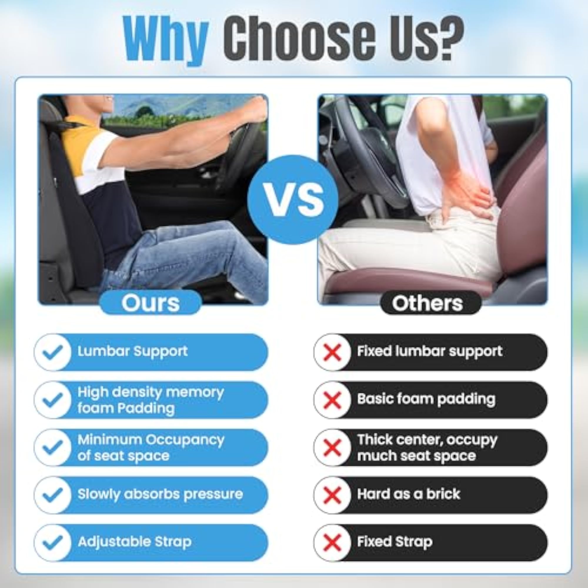Memory Foam Car Seat Back Support Cushion