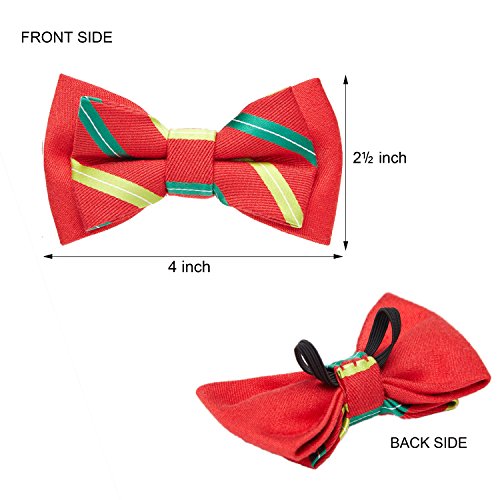 Blueberry Pet Luxurious Christmas Festival Striped Adjustable Dog Collar With Detachable Bowtie, Neck 9-12.5", For Small Breed #TOP4